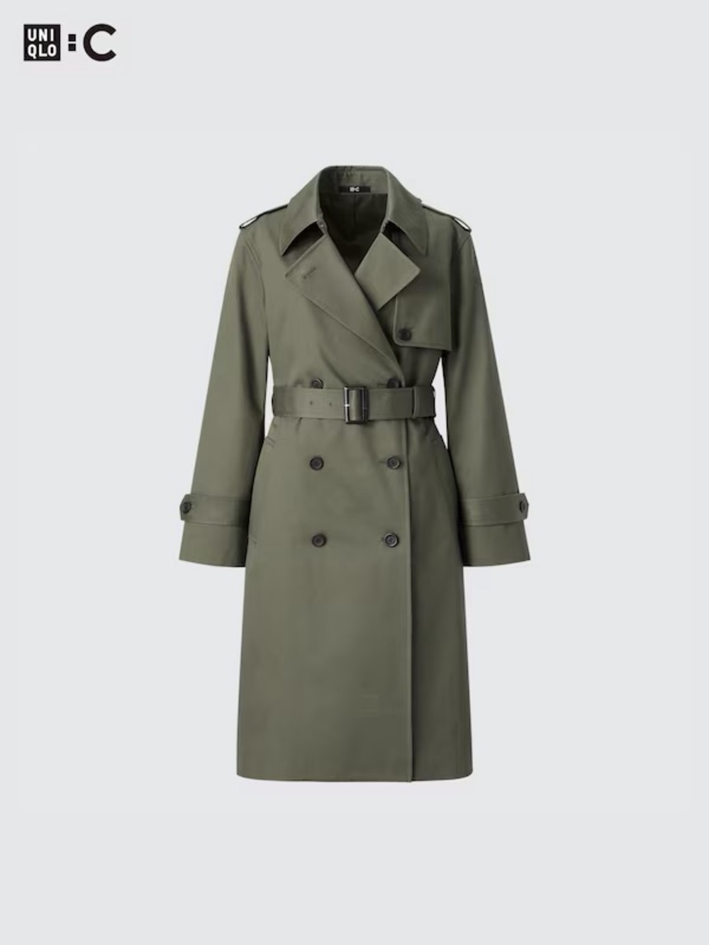 Uniqlo C Double-Breasted Olive Trench with Belt